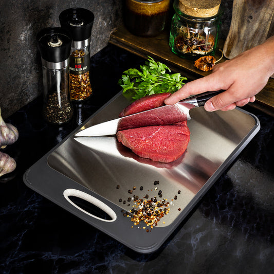 Double Sided Stainless Steel Cutting Board Wheat Grass Cutting Board for Meat Vegetables and Fruits Easy to Handle Kitchen Tools